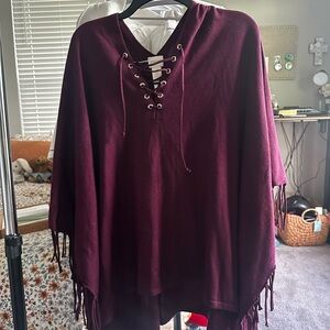 Women's Burgundy Lace-Up Sweater